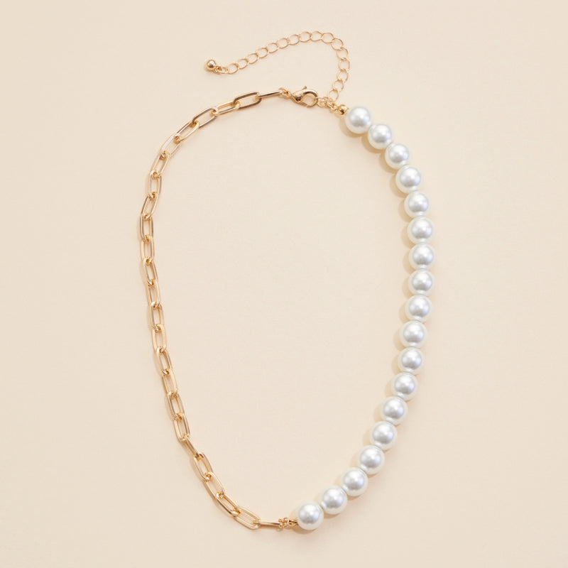 Pearl Charms & Chain Linked Short Necklace