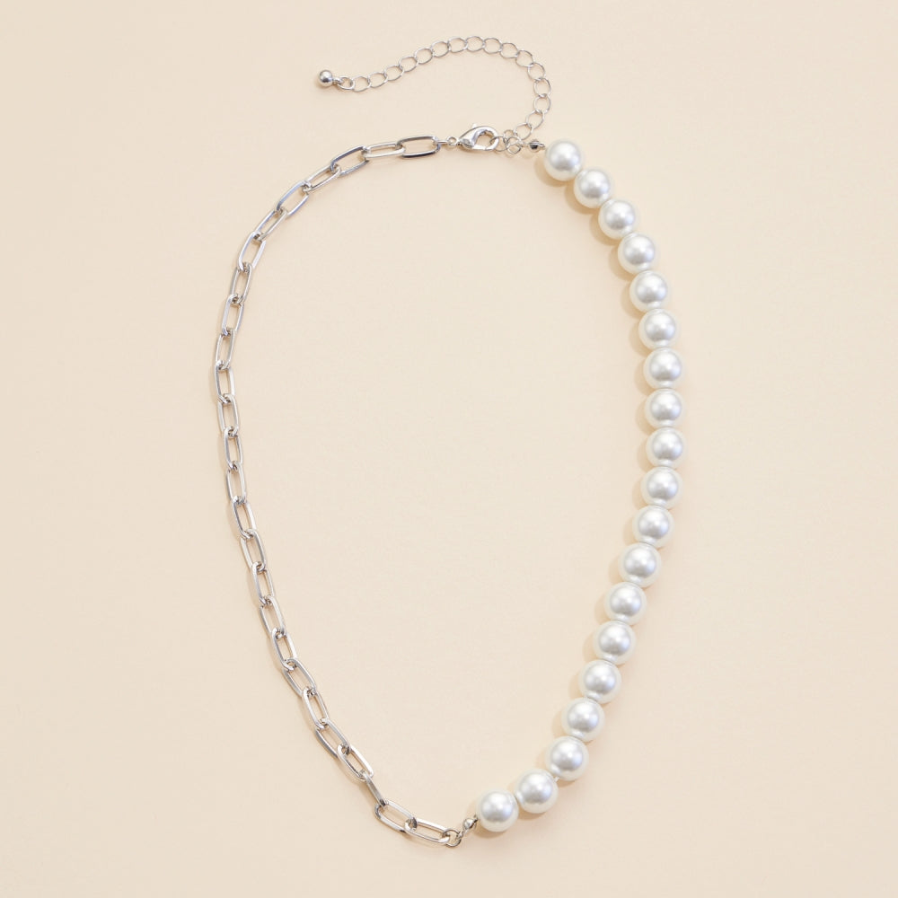Pearl Charms & Chain Linked Short Necklace