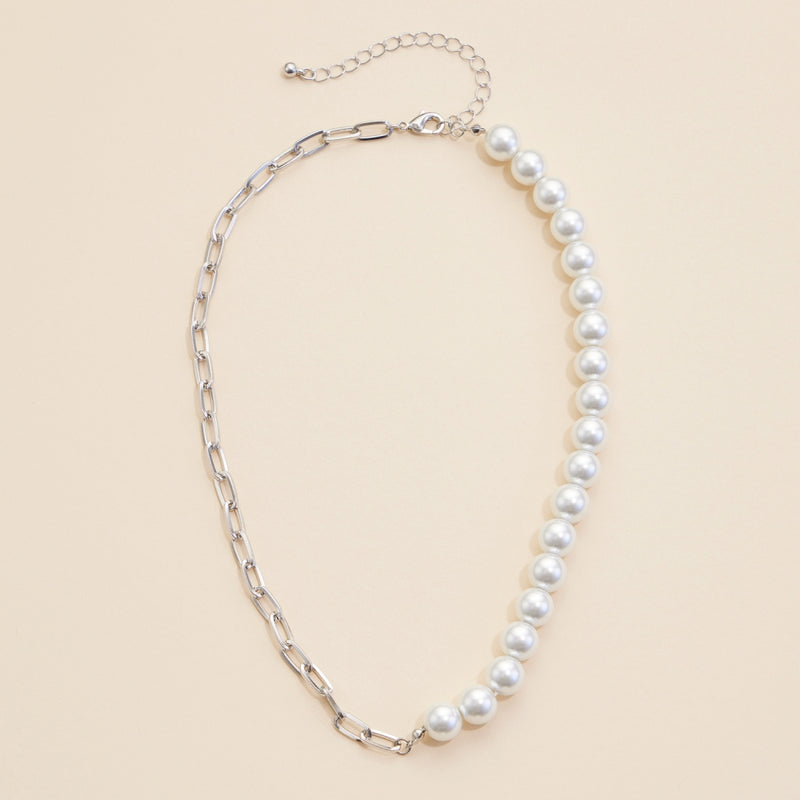 Pearl Charms & Chain Linked Short Necklace