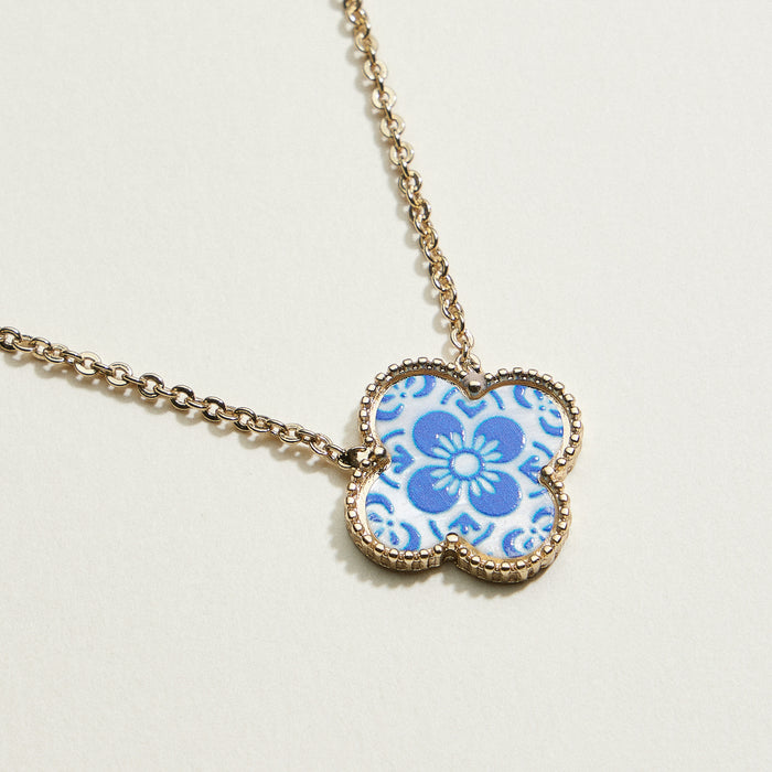 Blue Floral Pendant Necklace | Porcelain-Inspired Jewelry