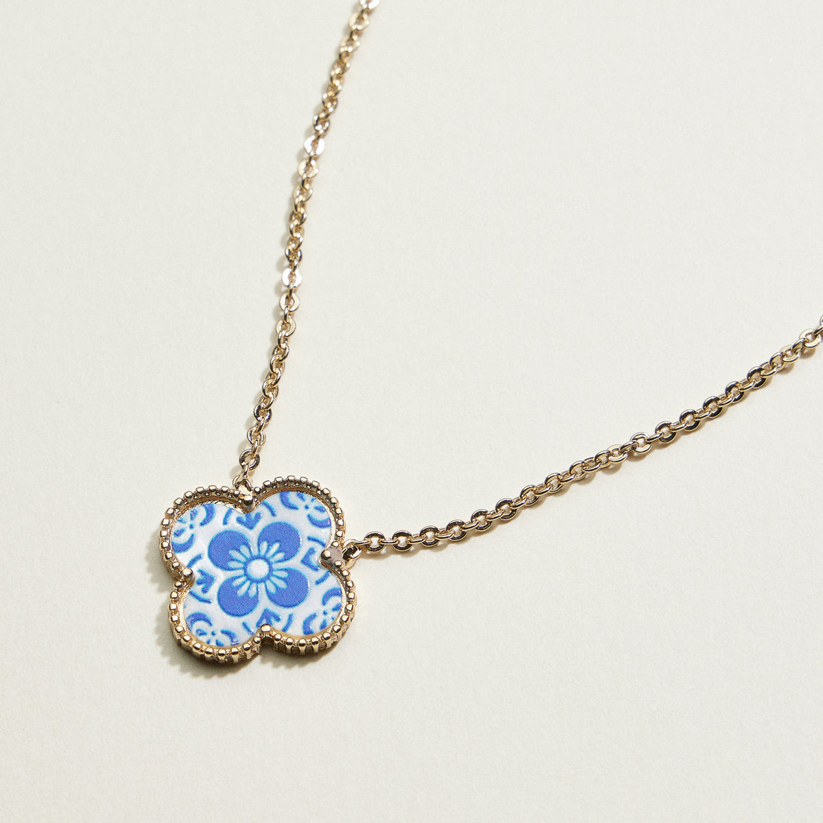 Blue Floral Pendant Necklace | Porcelain-Inspired Jewelry