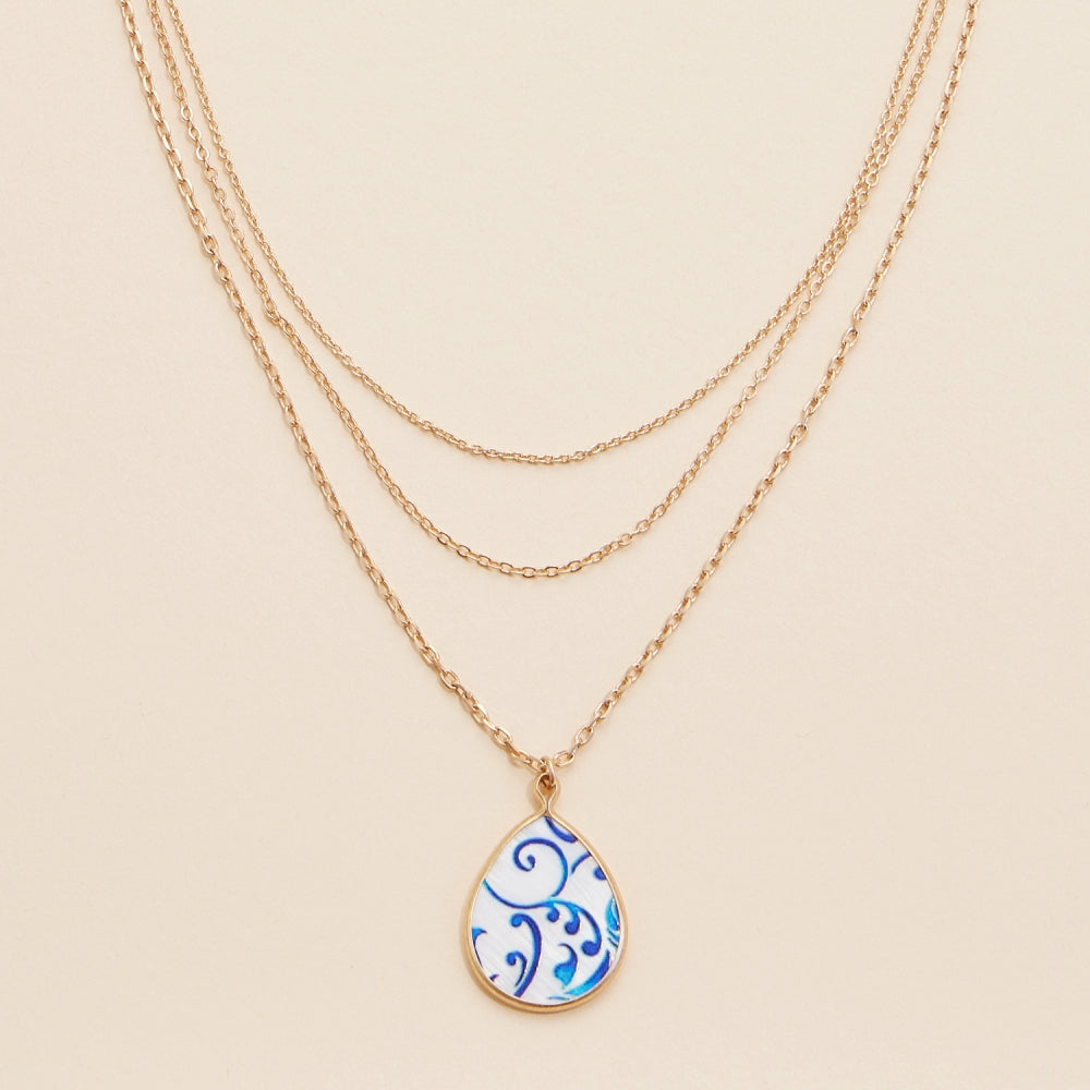 Mother of Pearl Tear Drop Charm Layered Necklace