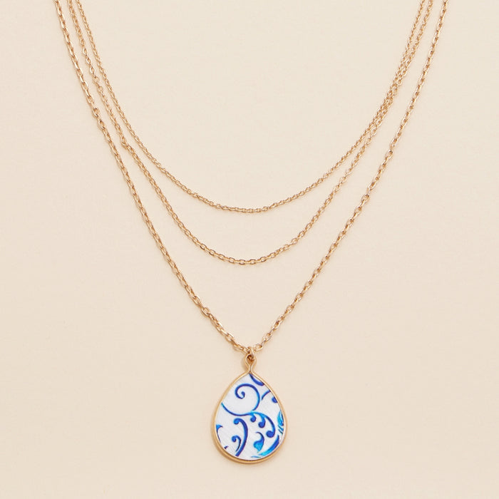 Mother of Pearl Tear Drop Charm Layered Necklace