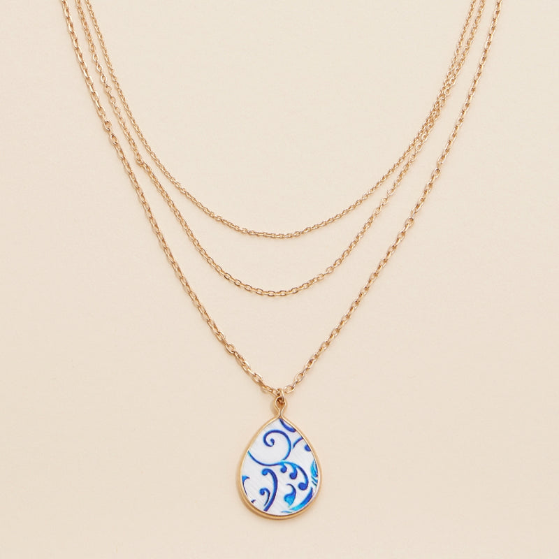 Mother of Pearl Tear Drop Charm Layered Necklace