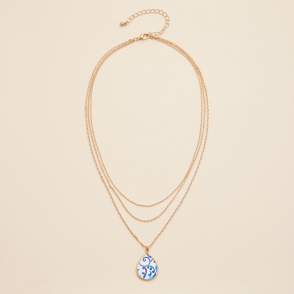 Mother of Pearl Tear Drop Charm Layered Necklace