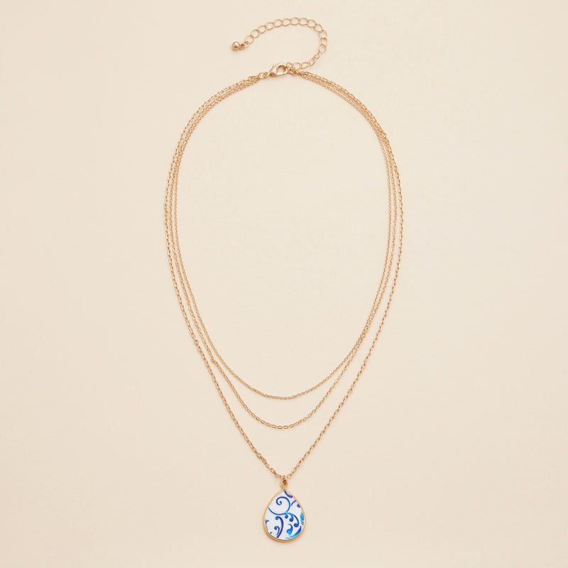 Mother of Pearl Tear Drop Charm Layered Necklace