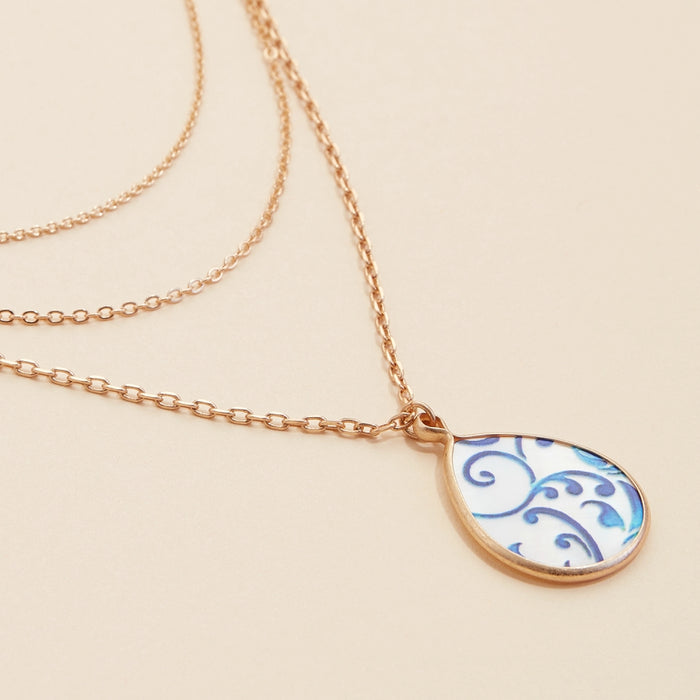 Mother of Pearl Tear Drop Charm Layered Necklace