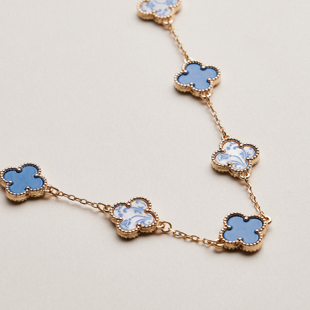 Blue Porcelain Clover Station Necklace