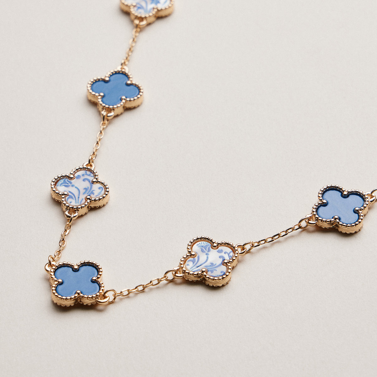 Blue Porcelain Clover Station Necklace