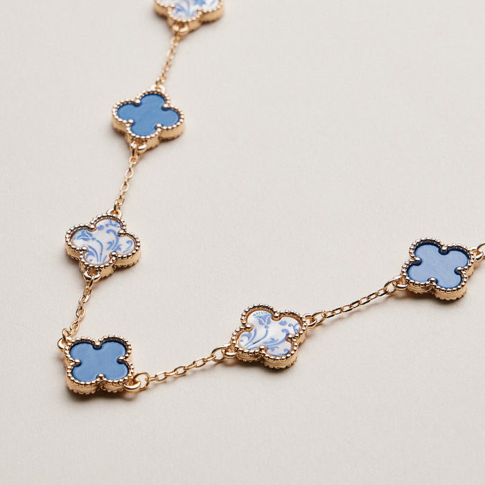 Blue Porcelain Clover Station Necklace