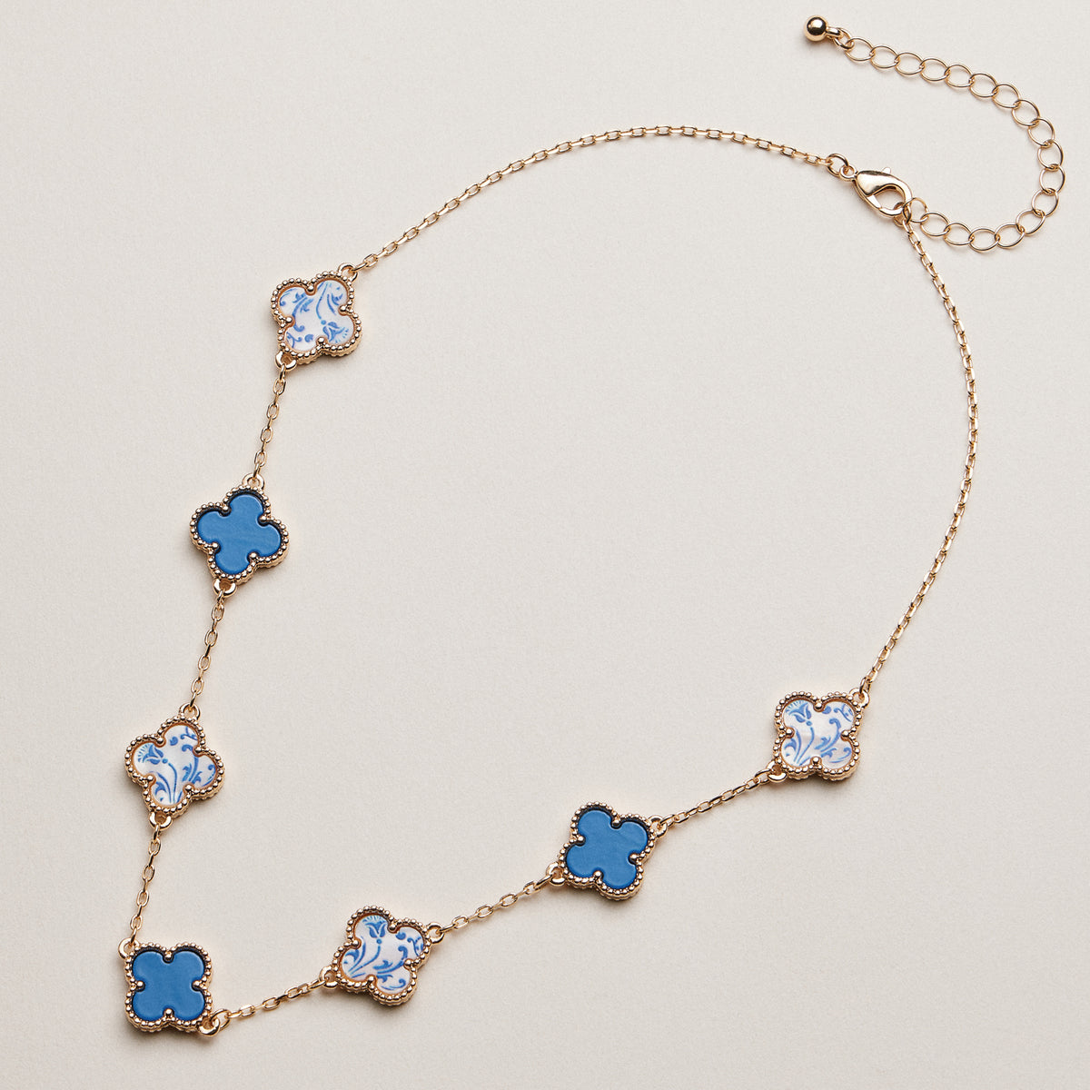 Blue Porcelain Clover Station Necklace