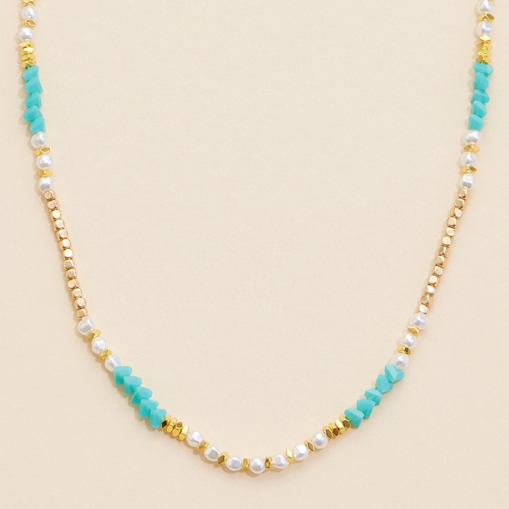 Glass Pearl & Metal Beaded Basic Necklace