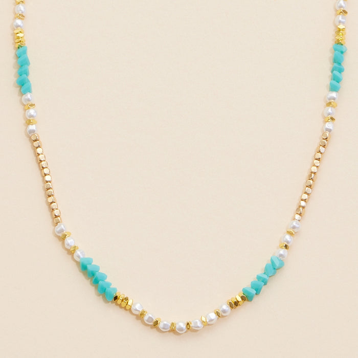 Glass Pearl & Metal Beaded Basic Necklace