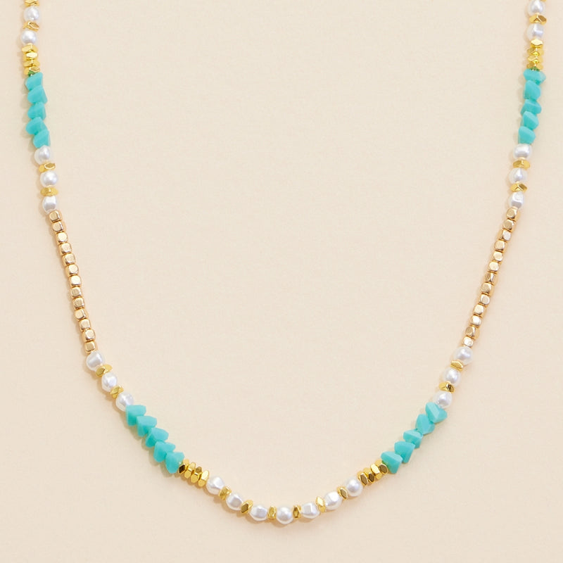 Glass Pearl & Metal Beaded Basic Necklace