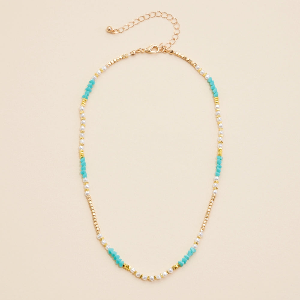 Glass Pearl & Metal Beaded Basic Necklace