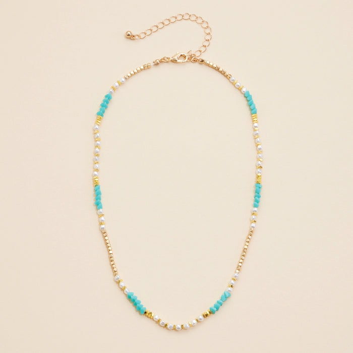 Glass Pearl & Metal Beaded Basic Necklace