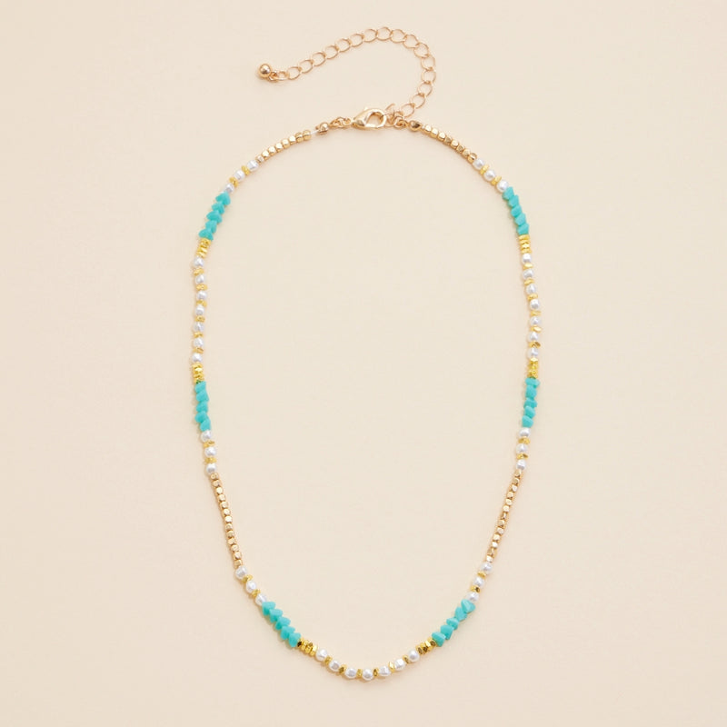 Glass Pearl & Metal Beaded Basic Necklace