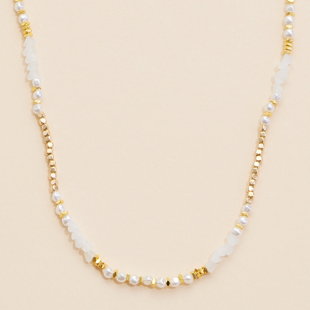 Glass Pearl & Metal Beaded Basic Necklace
