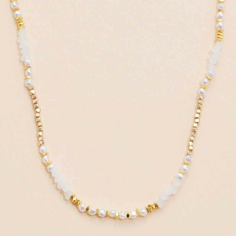 Glass Pearl & Metal Beaded Basic Necklace