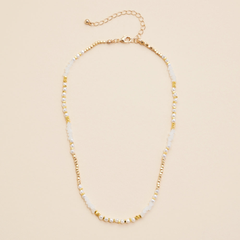 Glass Pearl & Metal Beaded Basic Necklace