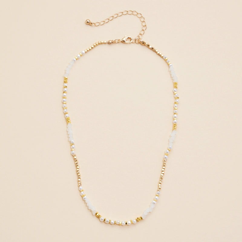 Glass Pearl & Metal Beaded Basic Necklace