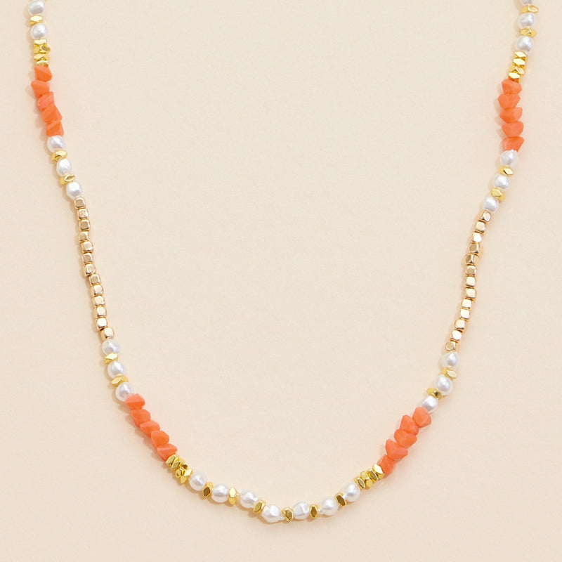 Glass Pearl & Metal Beaded Basic Necklace