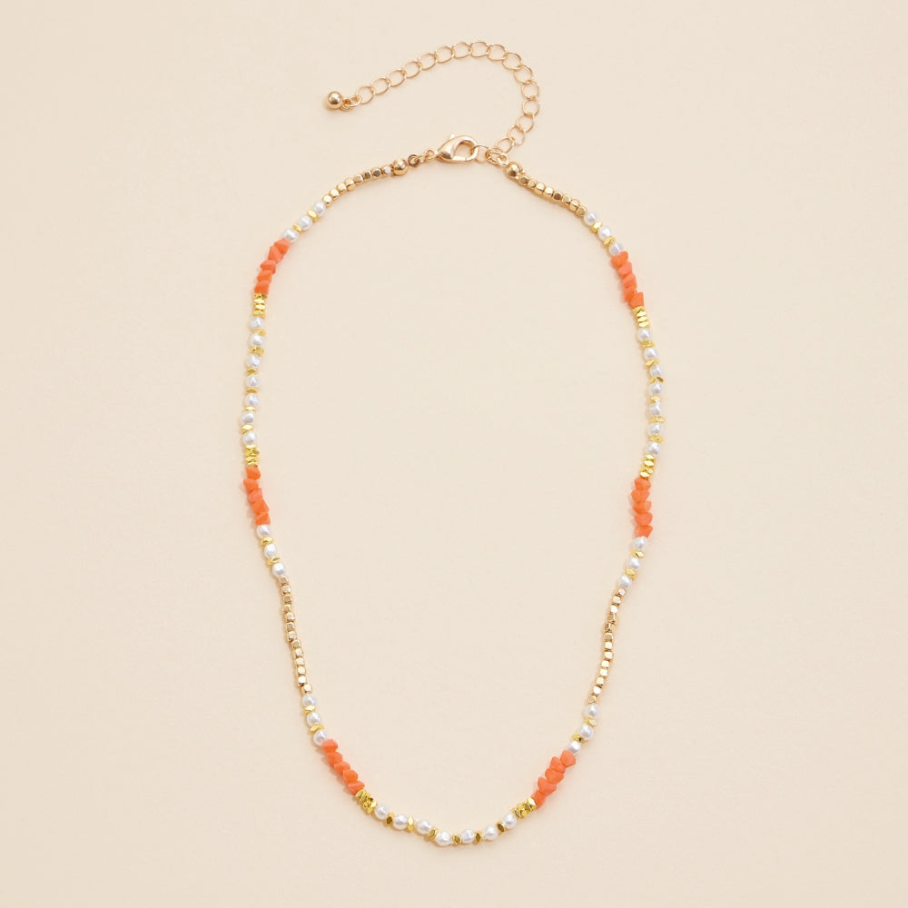 Glass Pearl & Metal Beaded Basic Necklace