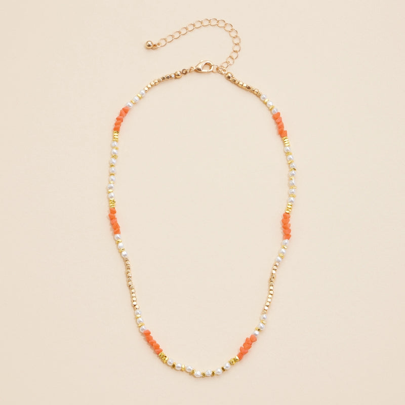 Glass Pearl & Metal Beaded Basic Necklace