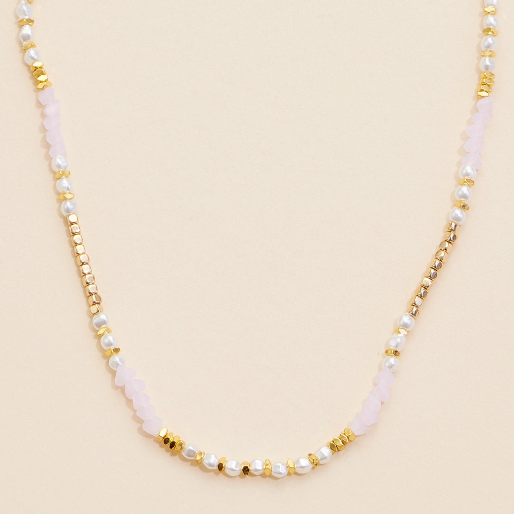 Glass Pearl & Metal Beaded Basic Necklace