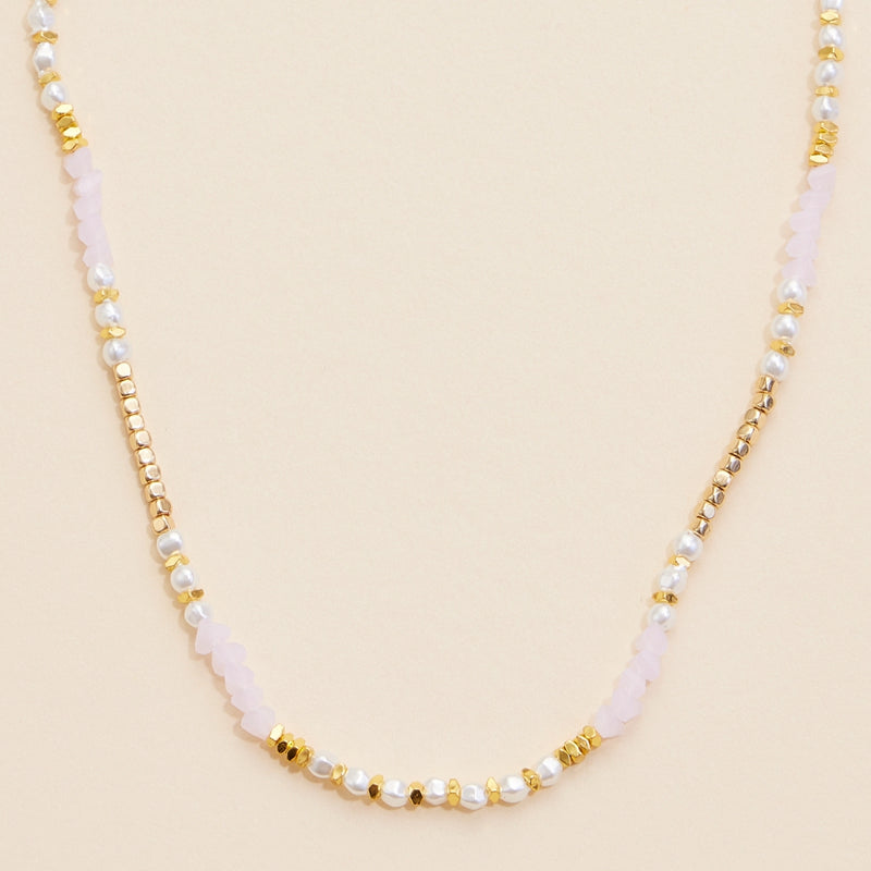 Glass Pearl & Metal Beaded Basic Necklace