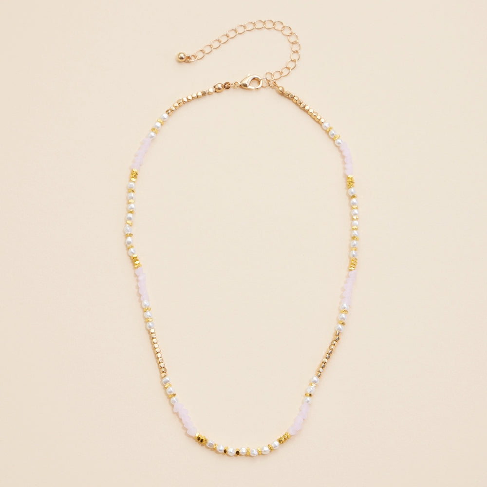 Glass Pearl & Metal Beaded Basic Necklace