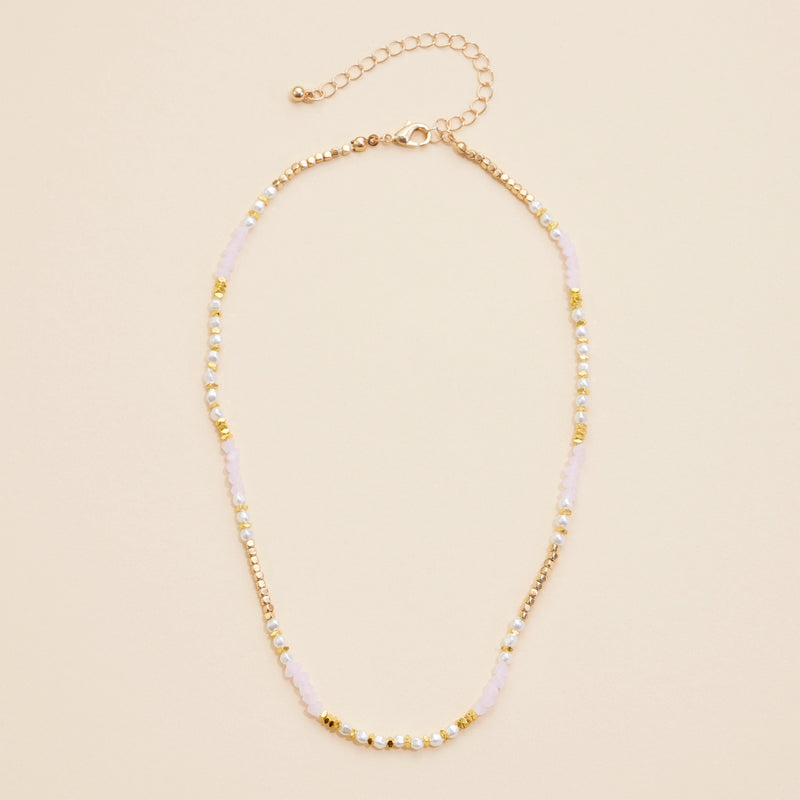 Glass Pearl & Metal Beaded Basic Necklace