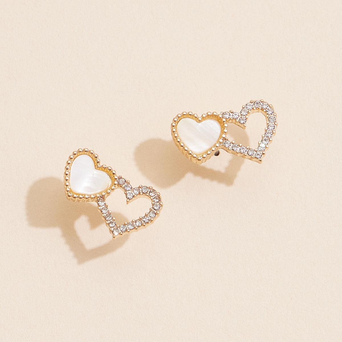 Linked Hearts Shell Stud Earrings