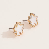 Gold Star Shell Stud Earrings with Rhinestone Accents