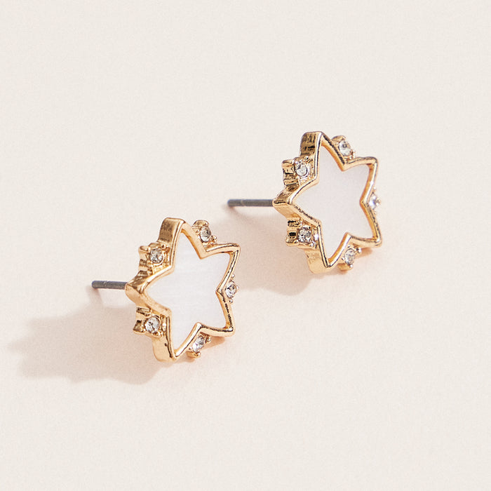 Gold Star Shell Stud Earrings with Rhinestone Accents
