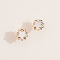 Gold Star Shell Stud Earrings with Rhinestone Accents