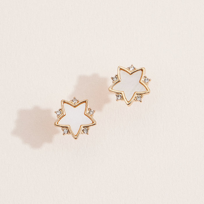 Gold Star Shell Stud Earrings with Rhinestone Accents