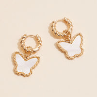 Butterfly Shell Charm Hoop Earrings