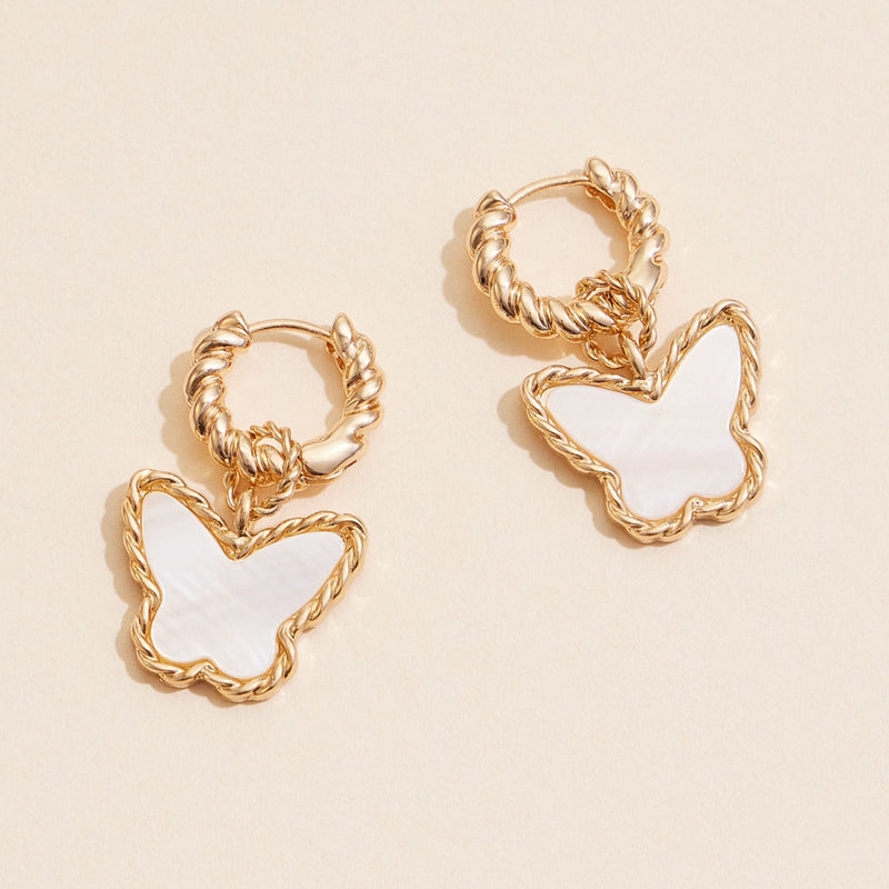 Butterfly Shell Charm Hoop Earrings