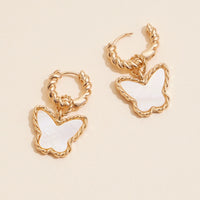 Butterfly Shell Charm Hoop Earrings
