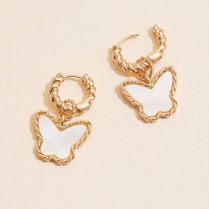 Butterfly Shell Charm Hoop Earrings
