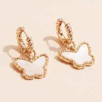 Butterfly Shell Charm Hoop Earrings