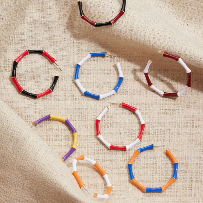 Color Block Enamel Hoop Earrings