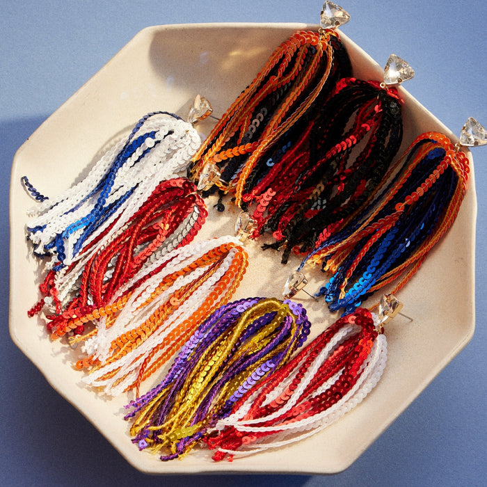 Sequined Tassels Glass Charm Dangling Earrings