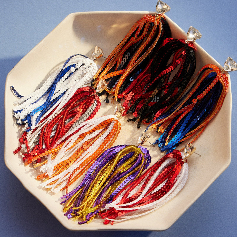 Sequined Tassels Glass Charm Dangling Earrings