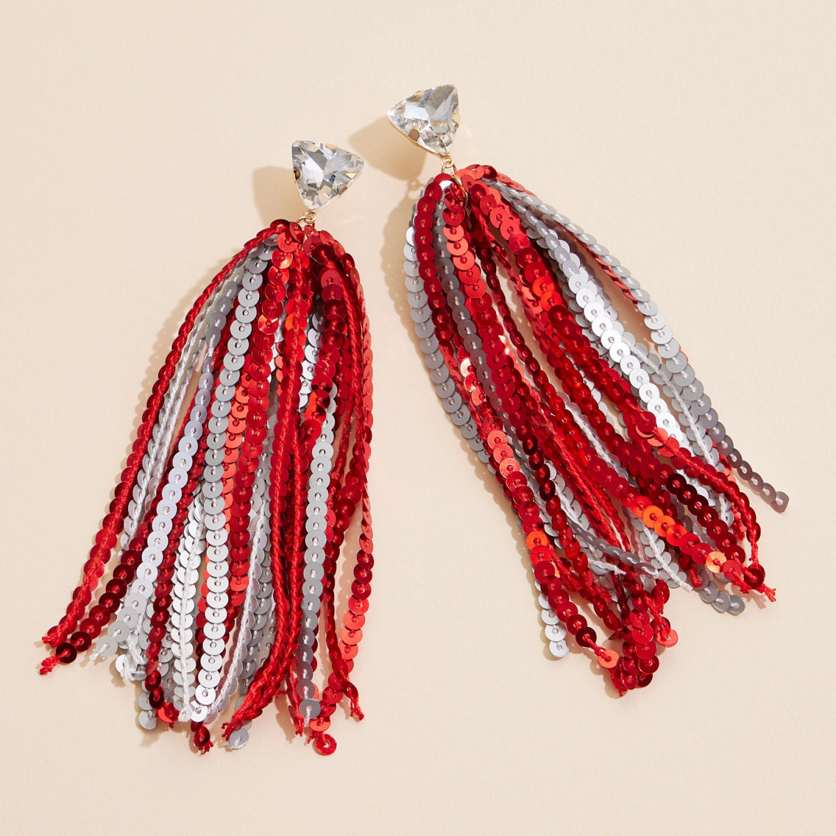 Sequined Tassels Glass Charm Dangling Earrings