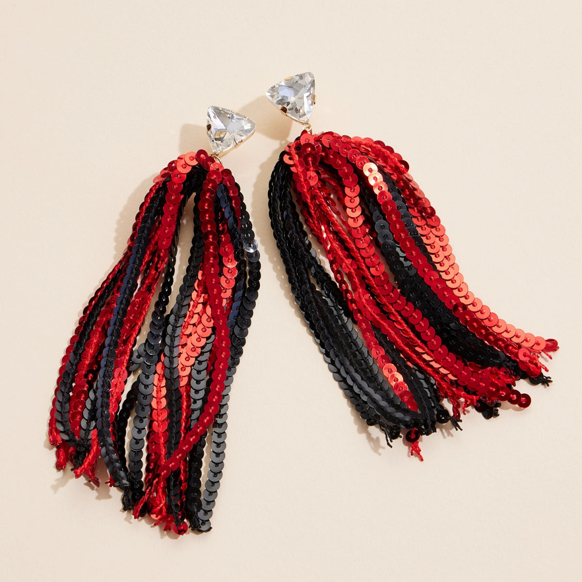 Sequined Tassels Glass Charm Dangling Earrings