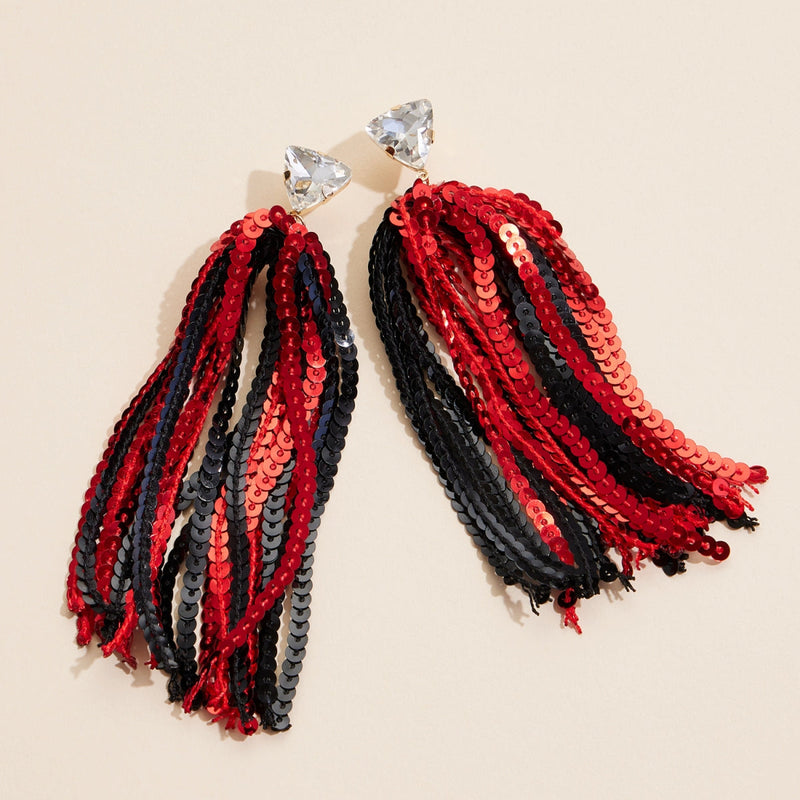 Sequined Tassels Glass Charm Dangling Earrings