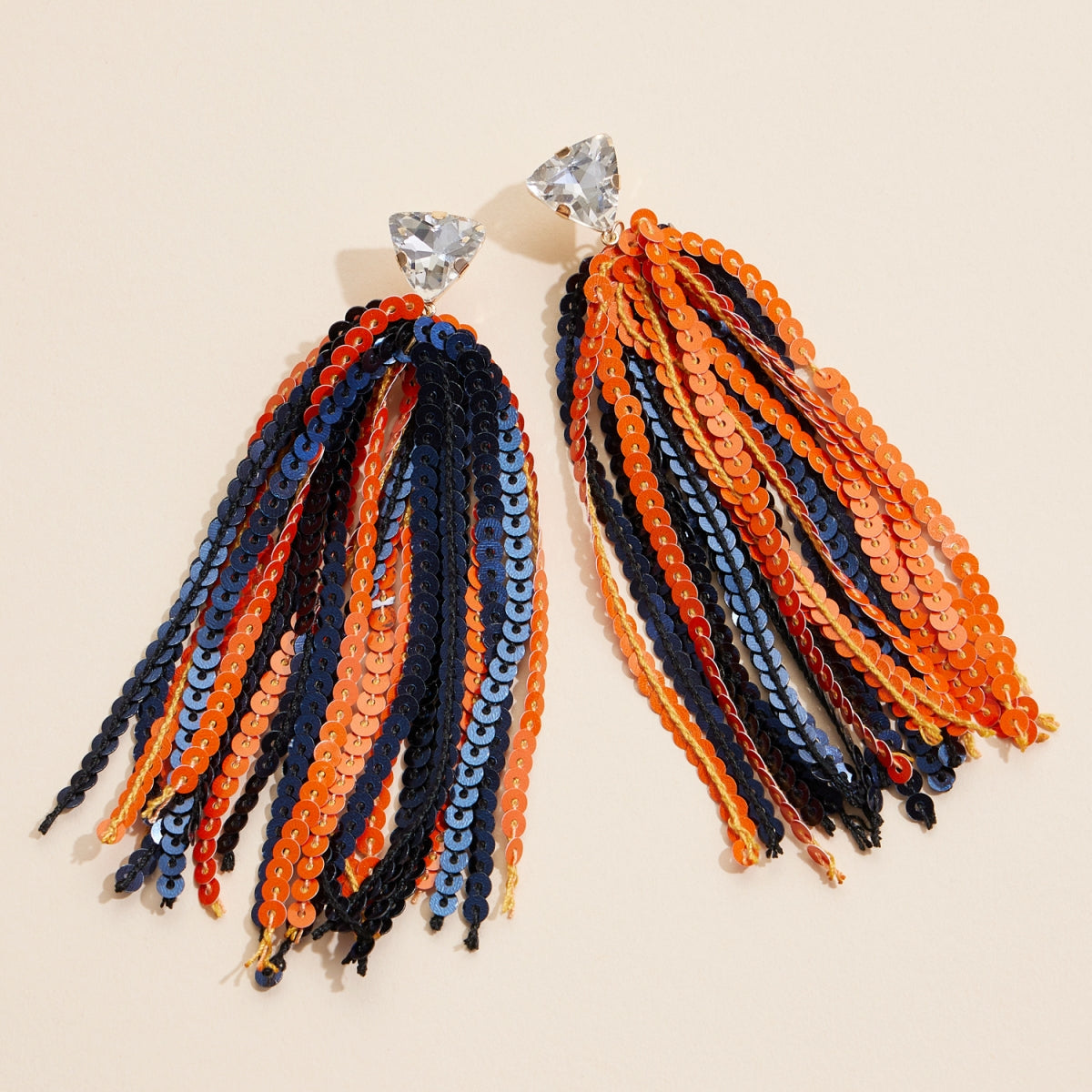 Sequined Tassels Glass Charm Dangling Earrings