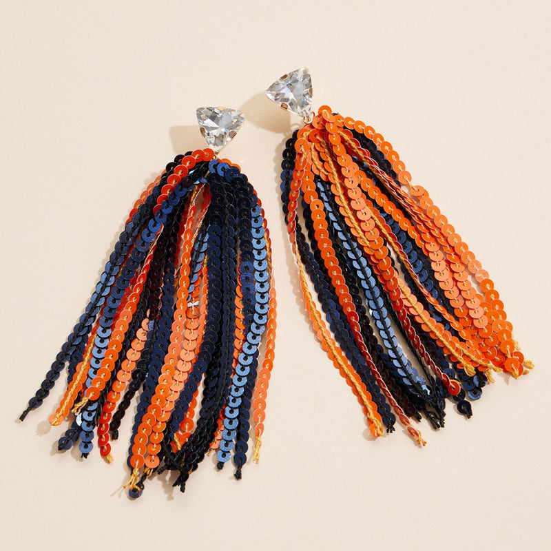 Sequined Tassels Glass Charm Dangling Earrings
